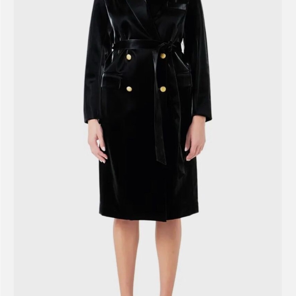 Endless Rose Black and Gold Double-Breasted Trench Coat with Belt